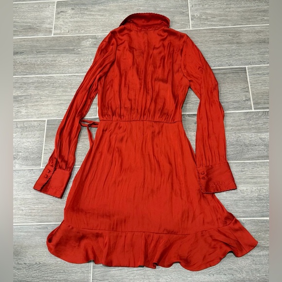 NWT! Paige Tulip Red Parisa Embroidered Detail Satin Wrap Dress. Size XS. - Picture 8 of 14
